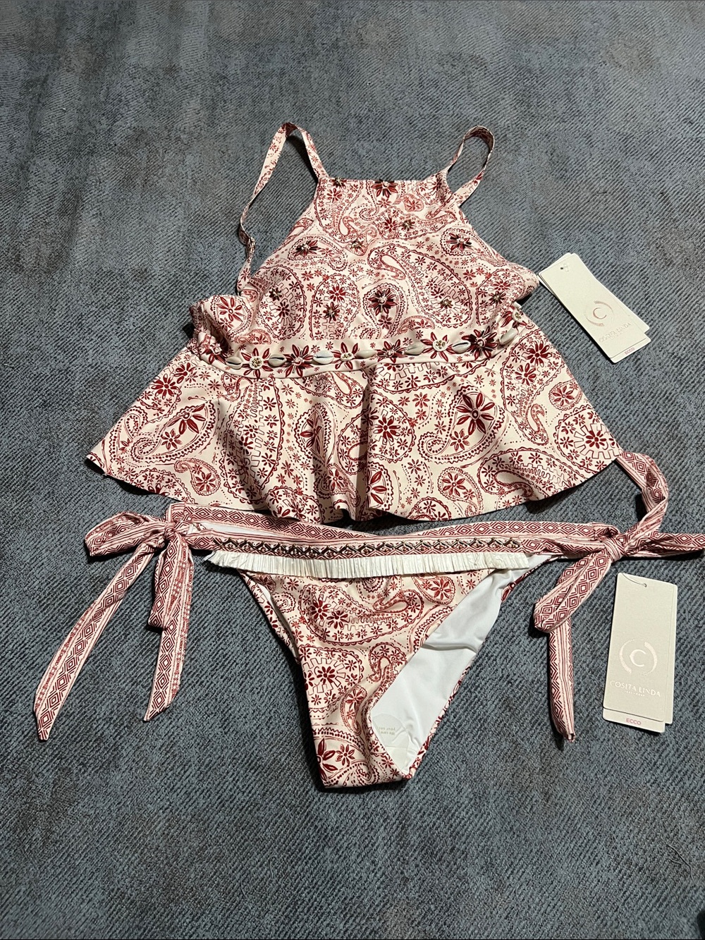 Cotton On Pink Paisley Flounce Tankini Bikini Set